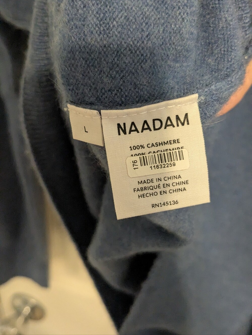 NAADAM Men's V-Neck Cashmere Sweater - Blue Horizon, Large - Picture 5 of 5